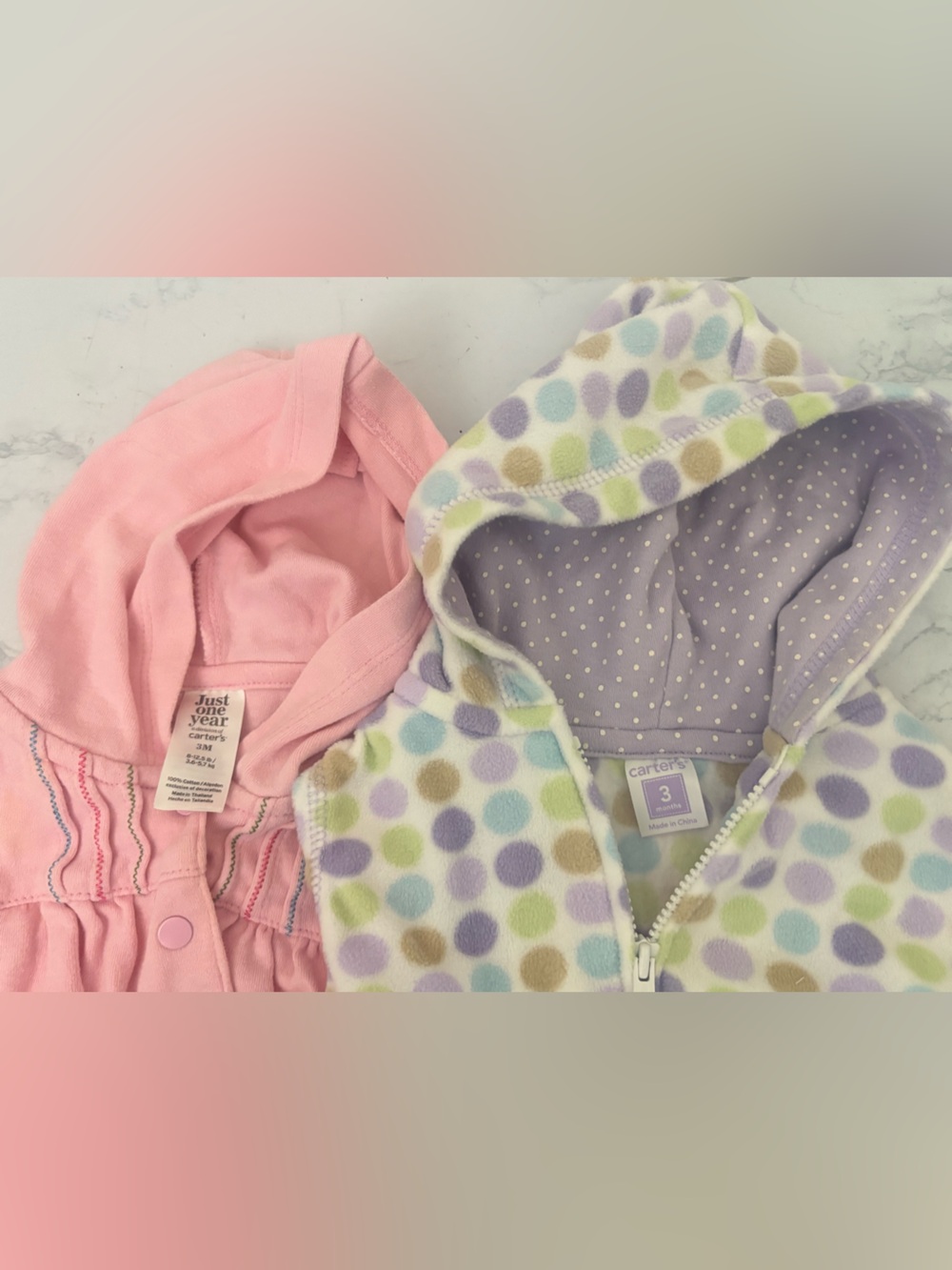 Carter's Girls Jacket Hoodie Light Pink Zip Up Soft Ruffle Jacket 3M Lot Of 5 - Picture 3 of 7